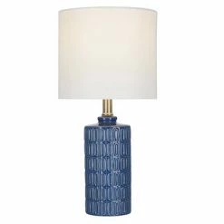 18" Textured Ceramic Table Lamp with Linen Shade (Includes LED Light Bulb) Blue - Cresswell Lighting -Desk Lamps sales shop unnamed file 3947