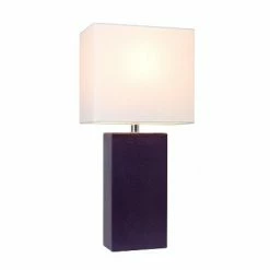 21" Monaco Avenue Modern Leather Table Lamp Eggplant - Elegant Designs