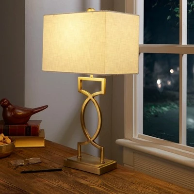 24.5" The Estelle Silverwood Table Lamp with Shade (Includes CFL Light Bulb) Gold - Decor Therapy 1 24.5" The Estelle Silverwood Table Lamp with Shade (Includes CFL Light Bulb) Gold - Decor Therapy
