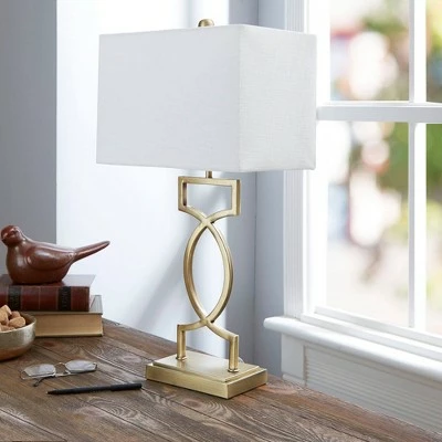 24.5" The Estelle Silverwood Table Lamp with Shade (Includes CFL Light Bulb) Gold - Decor Therapy 2 24.5" The Estelle Silverwood Table Lamp with Shade (Includes CFL Light Bulb) Gold - Decor Therapy - Image 2