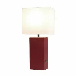 Modern Leather Table Lamp with USB and Fabric Shade Red - Elegant Designs