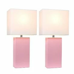 (2 pk) 21" Monaco Avenue Modern Leather Table Lamp Pink - Elegant Designs
