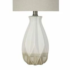 19" Textured Ceramic Accent Table Lamp with Linen Shade (Includes LED Light Bulb) White - Cresswell Lighting