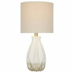 19" Textured Ceramic Accent Table Lamp with Linen Shade (Includes LED Light Bulb) White - Cresswell Lighting -Desk Lamps sales shop unnamed file 4016