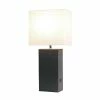 Modern Leather Table Lamp with USB and Fabric Shade Espresso Brown - Elegant Designs