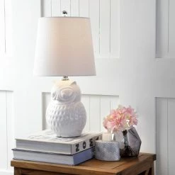 JONATHAN Y 20.5" Ceramic Hoot Mini Table Lamp (Includes LED Light Bulb) White - JONATHAN Y