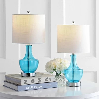 JONATHAN Y 20" (Set of 2) Colette Mini Glass Table Lamps (Includes LED Light Bulb) Blue - JONATHAN Y 1 JONATHAN Y 20" (Set of 2) Colette Mini Glass Table Lamps (Includes LED Light Bulb) Blue - JONATHAN Y