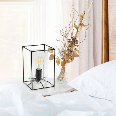 Framed Table Lamp with Cylinder Glass Shade Black - Lalia Home 2 Framed Table Lamp with Cylinder Glass Shade Black - Lalia Home - Image 2