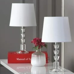 (Set of 2) 16" Harlow Tiered Crystal Lamp Clear (Includes CFL Light Bulb) - Safavieh