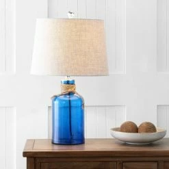 JONATHAN Y 23.5" Glass Azure Bottle Table Lamp (Includes LED Light Bulb) Blue - JONATHAN Y