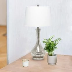 Speckled Mercury Tear Drop Table Lamp with Fabric Shade White - Lalia Home -Desk Lamps sales shop unnamed file 4155