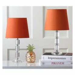 (Set of 2) 16" Erin Crystal Cube Lamp Clear (Includes CFL Light Bulb) - Safavieh