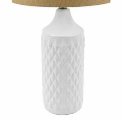 26.5" Geometric Ceramic Table Lamp with Linen Shade White - Cresswell Lighting