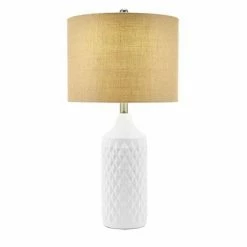 26.5" Geometric Ceramic Table Lamp with Linen Shade White - Cresswell Lighting -Desk Lamps sales shop unnamed file 4199
