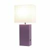 Modern Leather Table Lamp with USB and Fabric Shade Purple - Elegant Designs