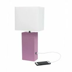 Modern Leather Table Lamp with USB and Fabric Shade Purple - Elegant Designs -Desk Lamps sales shop unnamed file 4214