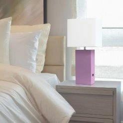 Modern Leather Table Lamp with USB and Fabric Shade Purple - Elegant Designs -Desk Lamps sales shop unnamed file 4215