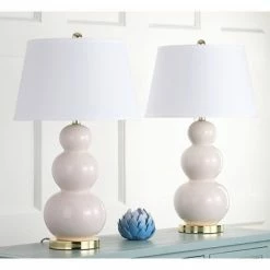 Set of 2 Pamela Triple Gourd Lamp (Includes LED Light Bulb) Light Gray - Safavieh