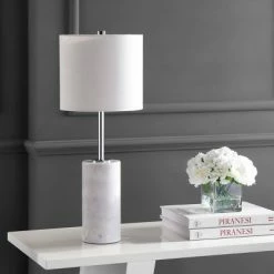 JONATHAN Y 25.5" Marble Aksel Table Lamp (Includes LED Light Bulb) White - JONATHAN Y