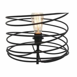 Olivia & May 12" x 21" Industrial Style Round Metal Accent Lamp with Coiled Wire Iron Shade Black - Olivia & May -Desk Lamps sales shop unnamed file 4264