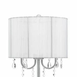 23" Chandelier Table Lamp with Dazzling Clear Beads/Organza Pleated Shade Silver - Cresswell Lighting -Desk Lamps sales shop unnamed file 4268