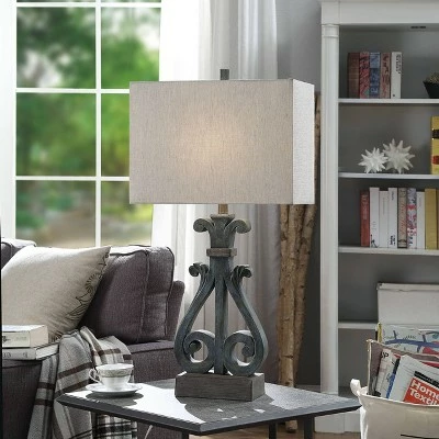 Brampton Open Scroll Design Table Lamp with Rectangle Shade Blue - StyleCraft 5 Brampton Open Scroll Design Table Lamp with Rectangle Shade Blue - StyleCraft - Image 5