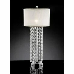 29.75" Antique Metal Table Lamp with Hanging Crystals Silver/White - Ore International