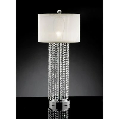 29.75" Antique Metal Table Lamp with Hanging Crystals Silver/White - Ore International 1 29.75" Antique Metal Table Lamp with Hanging Crystals Silver/White - Ore International