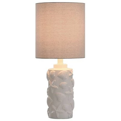 Seashell Motif Table Lamp in White with Hardback Fabric Shade - StyleCraft 1 Seashell Motif Table Lamp in White with Hardback Fabric Shade - StyleCraft