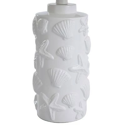 Seashell Motif Table Lamp in White with Hardback Fabric Shade - StyleCraft 2 Seashell Motif Table Lamp in White with Hardback Fabric Shade - StyleCraft - Image 2