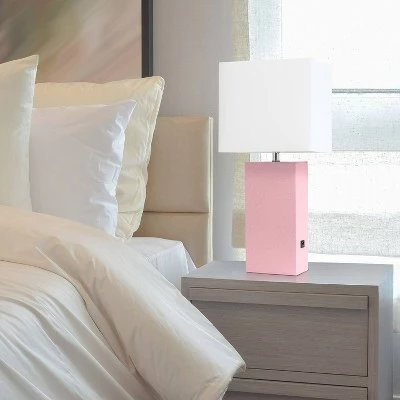 Modern Leather Table Lamp with USB and Fabric Shade Pink - Elegant Designs 3 Modern Leather Table Lamp with USB and Fabric Shade Pink - Elegant Designs - Image 3