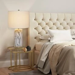 24.5" Pillar Marble Table Lamp with Accents White - Cresswell Lighting -Desk Lamps sales shop unnamed file 4309