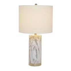 24.5" Pillar Marble Table Lamp with Accents White - Cresswell Lighting -Desk Lamps sales shop unnamed file 4310