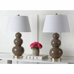 Set of 2 Pamela Triple Gourd Lamp (Includes LED Light Bulb) Taupe - Safavieh
