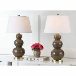 Set of 2 Pamela Triple Gourd Lamp (Includes LED Light Bulb) Taupe - Safavieh -Desk Lamps sales shop unnamed file 4321