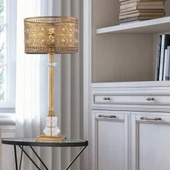 28" 1-Light Bryar Buffet Table Lamp Brass/Crystal - River of Goods