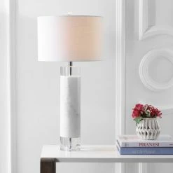 JONATHAN Y 32" Marble/Crystal Hunter Table Lamp (Includes LED Light Bulb) White - JONATHAN Y