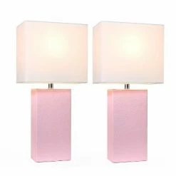 (2pk) 21" Monaco AvenueModern Leather Table Lamp Blush Pink - Elegant Designs