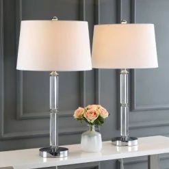 (Set of 2) 28.5" Vendome Crystal Table Lamp Clear (Includes CFL Light Bulb) - Safavieh