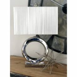 10" x 24" Large Electroplated Metallic Sculpture Ceramic Table Lamp with White/Silver - CosmoLiving by Cosmopolitan