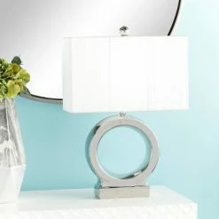 10" x 24" Large Electroplated Metallic Sculpture Ceramic Table Lamp with White/Silver - CosmoLiving by Cosmopolitan -Desk Lamps sales shop unnamed file 4461