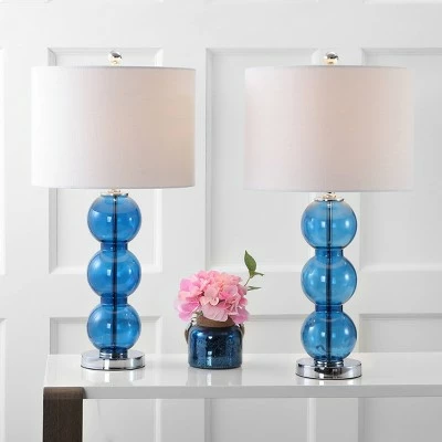 JONATHAN Y 27" (Set of 2) Bella Glass Triple-Sphere Table Lamp (Includes LED Light Bulb) Cobalt - JONATHAN Y 1 JONATHAN Y 27" (Set of 2) Bella Glass Triple-Sphere Table Lamp (Includes LED Light Bulb) Cobalt - JONATHAN Y