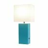 Leather Table Lamp and Fabric Shade Teal - Elegant Designs