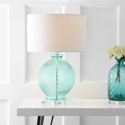 JONATHAN Y 26" Glass and Crystal Estelle Table Lamp (Includes LED Light Bulb) Blue - JONATHAN Y