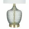 18" Textured Clear Glass Accent Table Lamp with Linen Shade (Includes LED Light Bulb) Gray - Cresswell Lighting