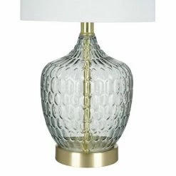 18" Textured Clear Glass Accent Table Lamp with Linen Shade (Includes LED Light Bulb) Gray - Cresswell Lighting