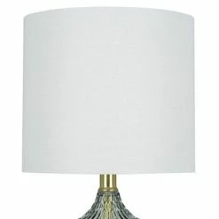 18" Textured Clear Glass Accent Table Lamp with Linen Shade (Includes LED Light Bulb) Gray - Cresswell Lighting -Desk Lamps sales shop unnamed file 4515
