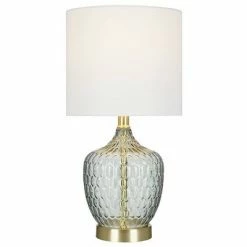 18" Textured Clear Glass Accent Table Lamp with Linen Shade (Includes LED Light Bulb) Gray - Cresswell Lighting -Desk Lamps sales shop unnamed file 4516