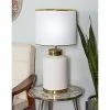 15" x 24" Large Contemporary Style Round Ceramic Table Lamp with Metallic Trim White/Gold - CosmoLiving by Cosmopolitan