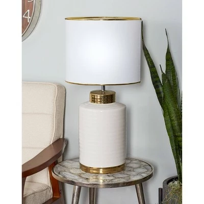15" x 24" Large Contemporary Style Round Ceramic Table Lamp with Metallic Trim White/Gold - CosmoLiving by Cosmopolitan 1 15" x 24" Large Contemporary Style Round Ceramic Table Lamp with Metallic Trim White/Gold - CosmoLiving by Cosmopolitan